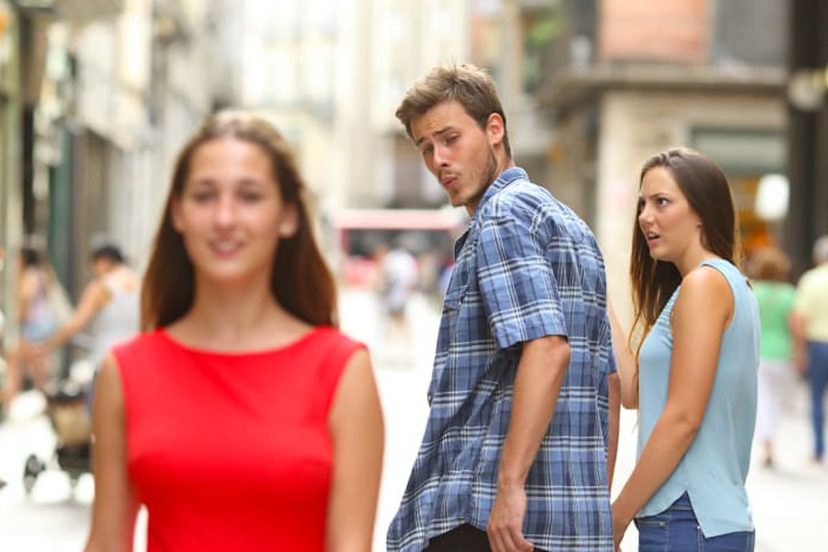 Distracted Boyfriend meme about Brightland