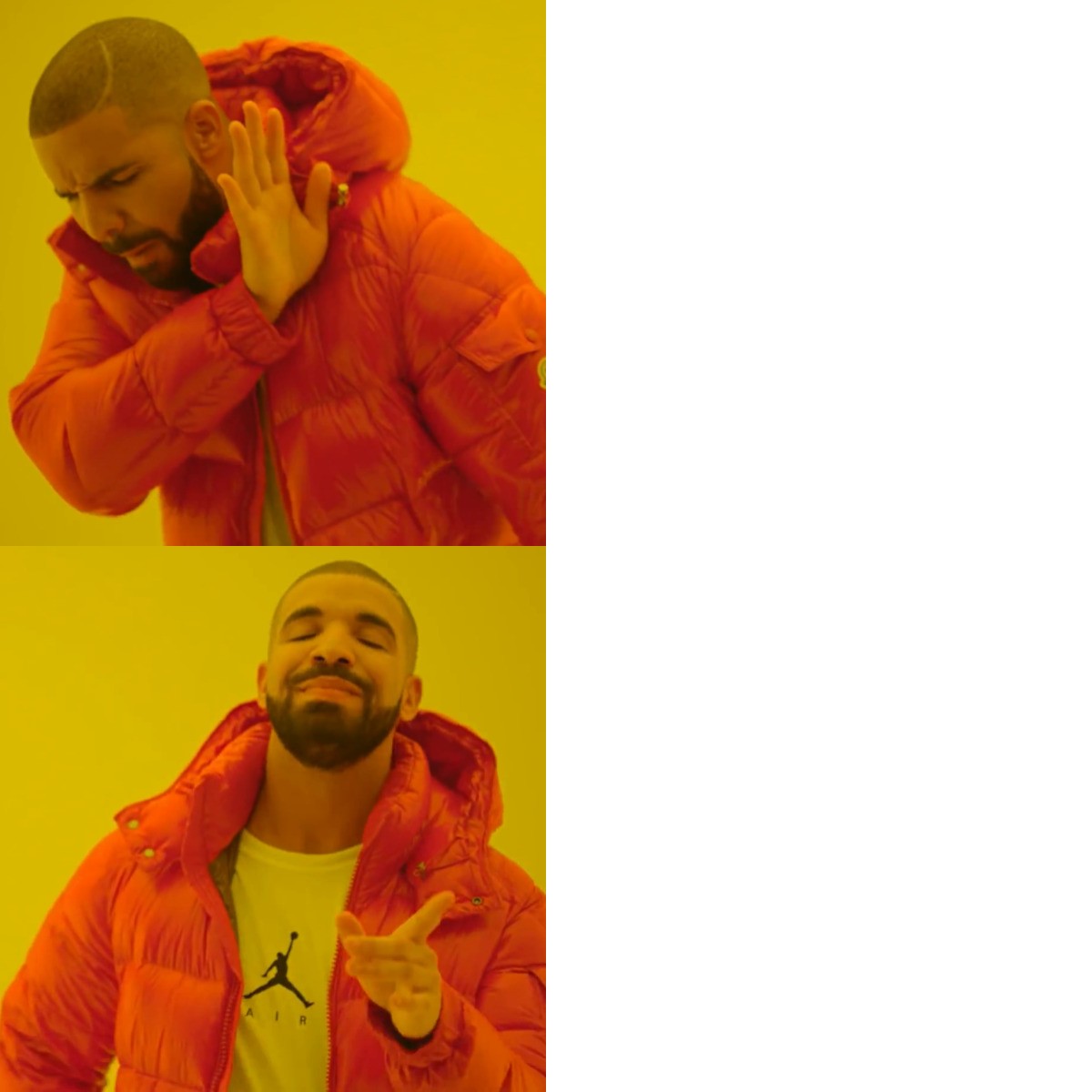 Drake Hotline Bling meme about Brightland