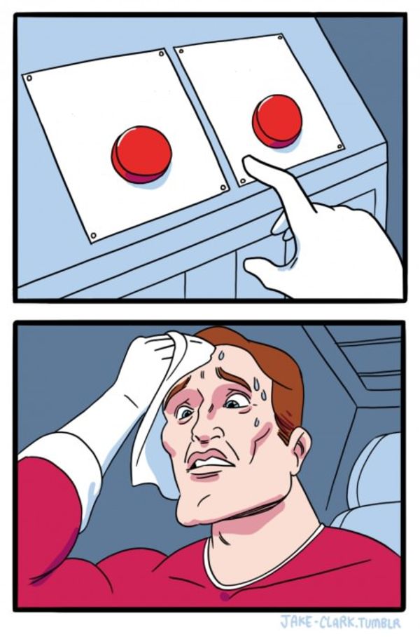 Two Buttons meme about Brightland